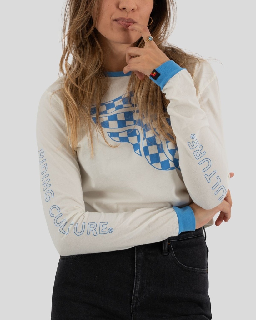 Checkerboard Crop Top Dirt White Longsleeve Lady