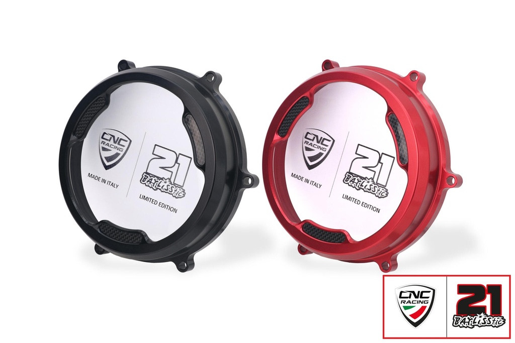 [CNC-CA201BTB] Clear oil bath clutch cover with carbon fiber inlay for Ducati Panigale - Troy Bayliss Limited Edition (Black)