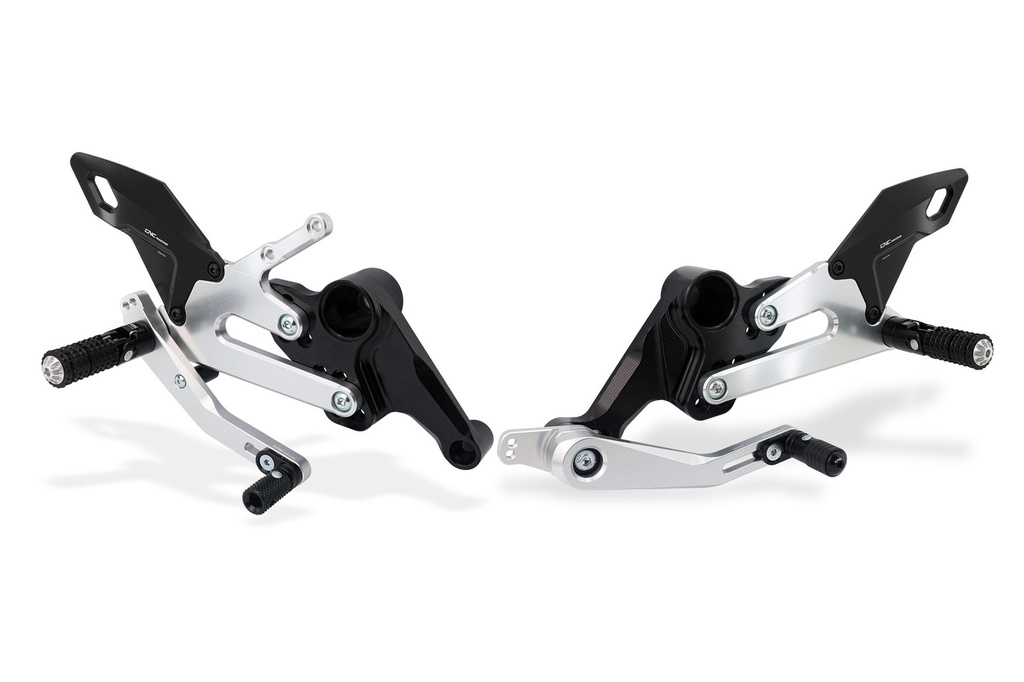 [CNC-PE507BS] Adjustable rear sets Aprilia RS 660 - Tuono 660 (Black/Silver)