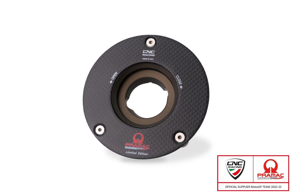 [CNC-TSB21KPR] Fuel tank cap with flange carbon fiber, Pramac Racing Limited Edition version (Glossy)