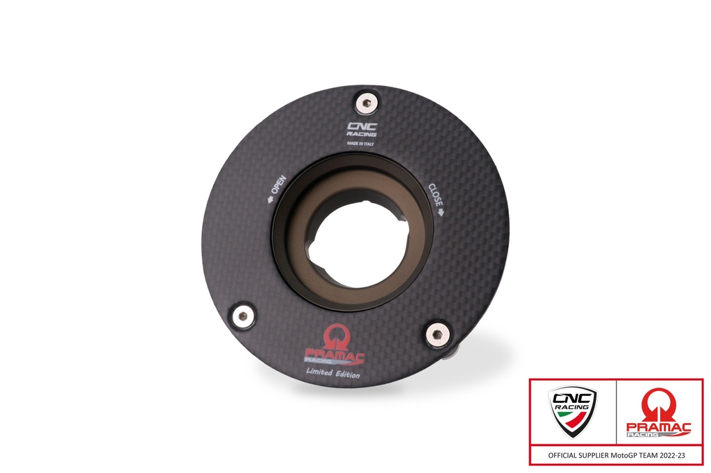 [CNC-TSB21YPR] Fuel tank cap with flange carbon fiber, Pramac Racing Limited Edition version (Matte)